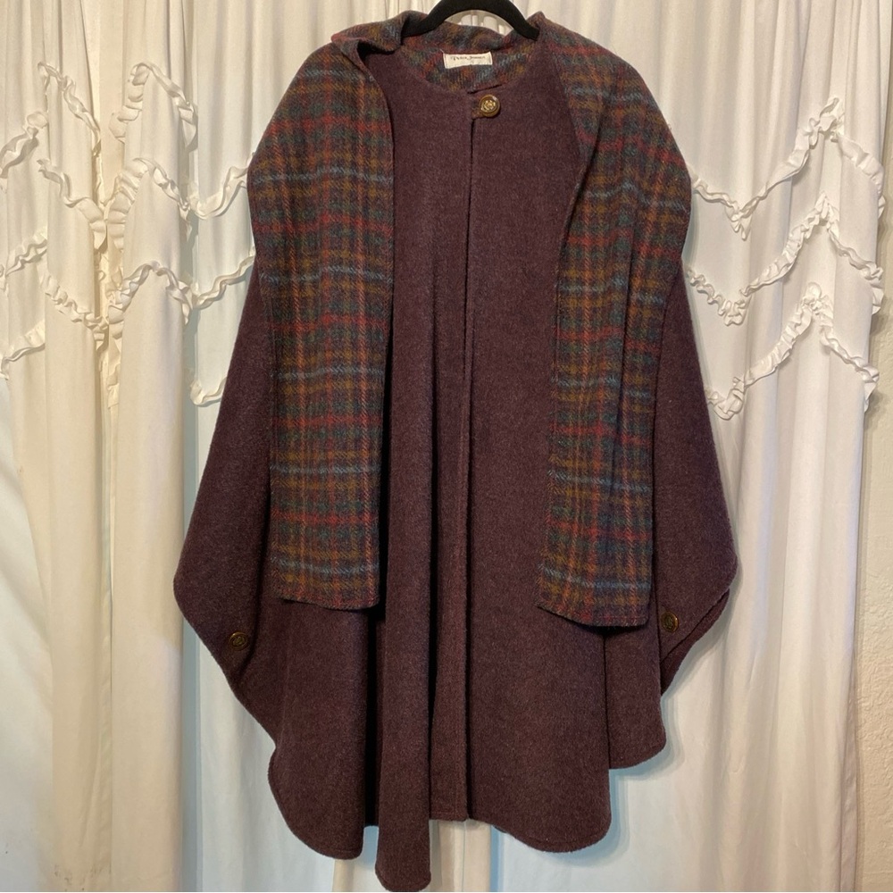 Peter James Wool Mohair Cape Poncho Purple With Scarf One Size Fits All